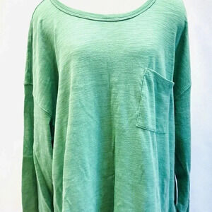 NWT SONOMA Women Long Sleeve Pull Over Round Neck Pocket Green Shirt Size 3X